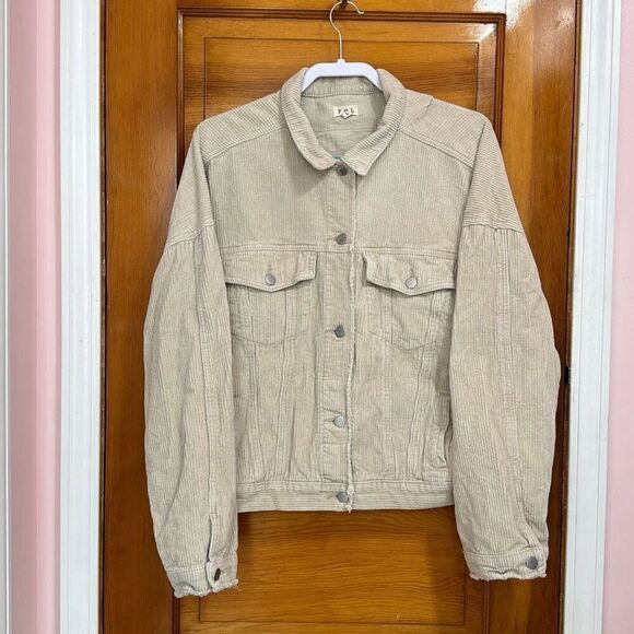 POL Cream Corduroy Raw Hem Jacket Shacket Women’s Large - Picture 1 of 6